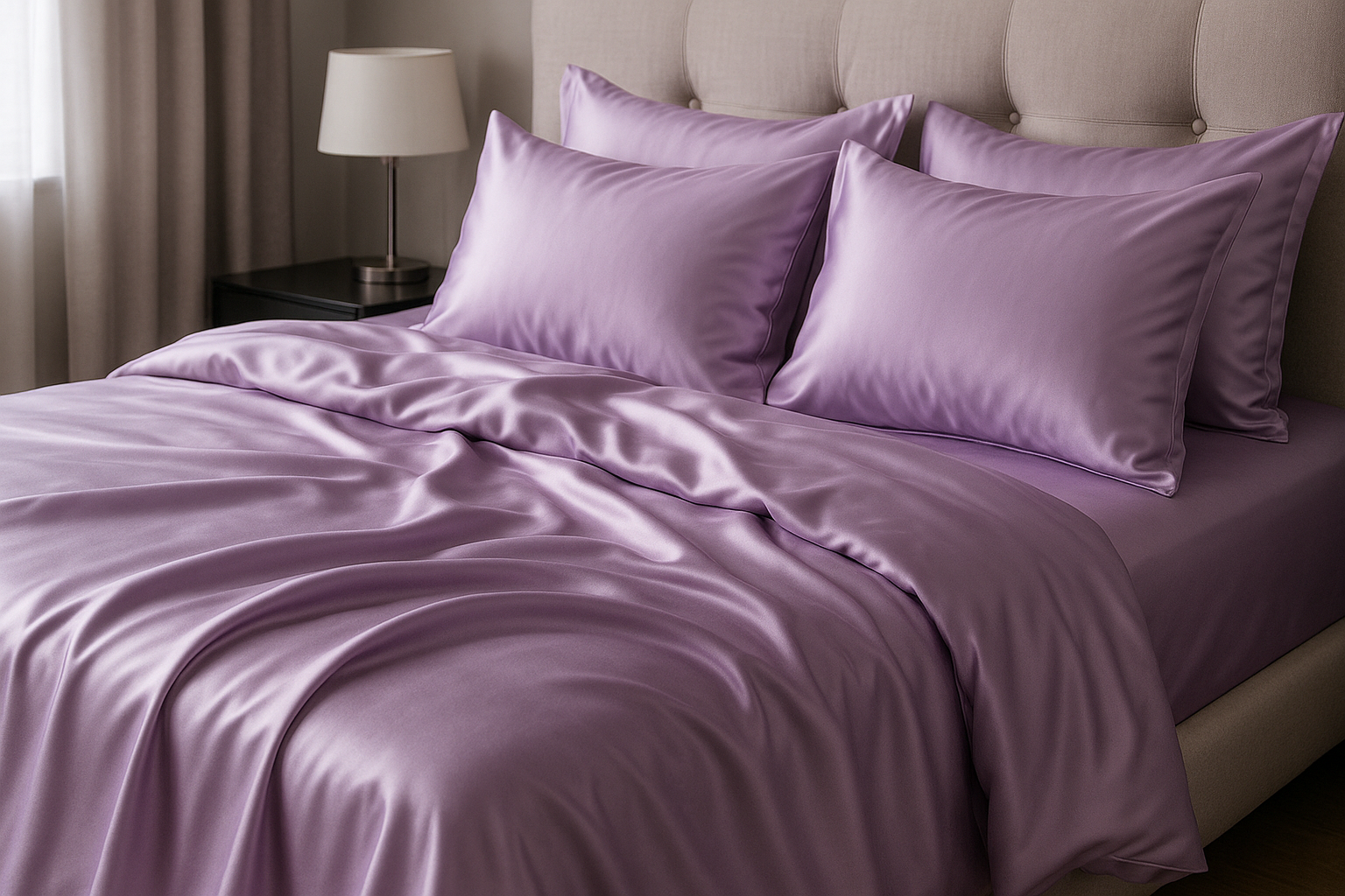 light purple more than silk bedding set